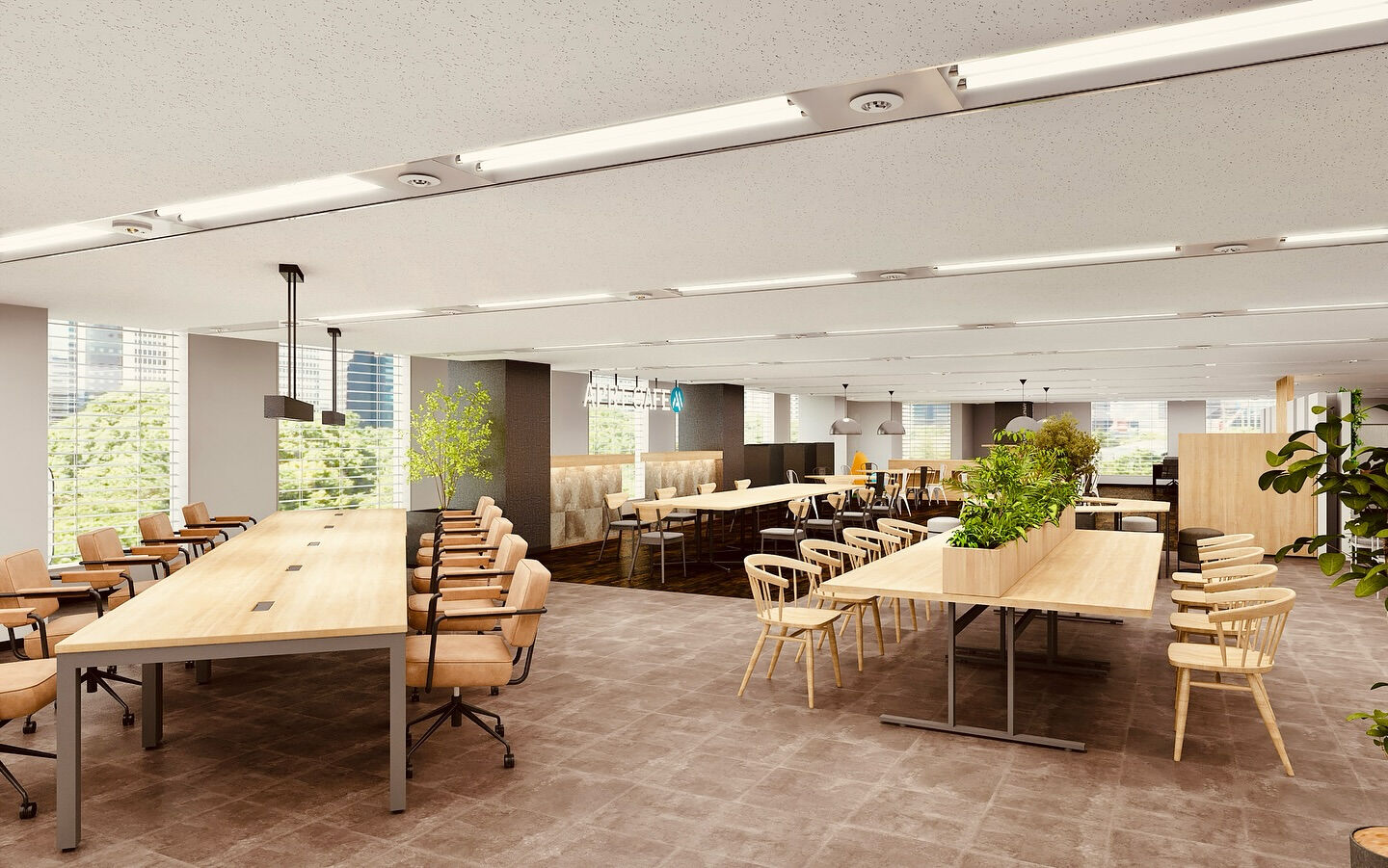 【都市型オフィスデザイン🌿】コンクリートの街に、自然と調和する「息づく空間」を