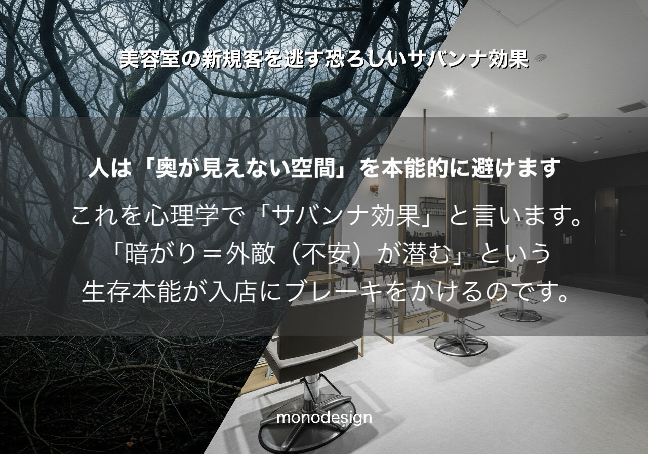 サバンナ効果を知らない設計者が招く、美容室の「外からの不安」という致命傷