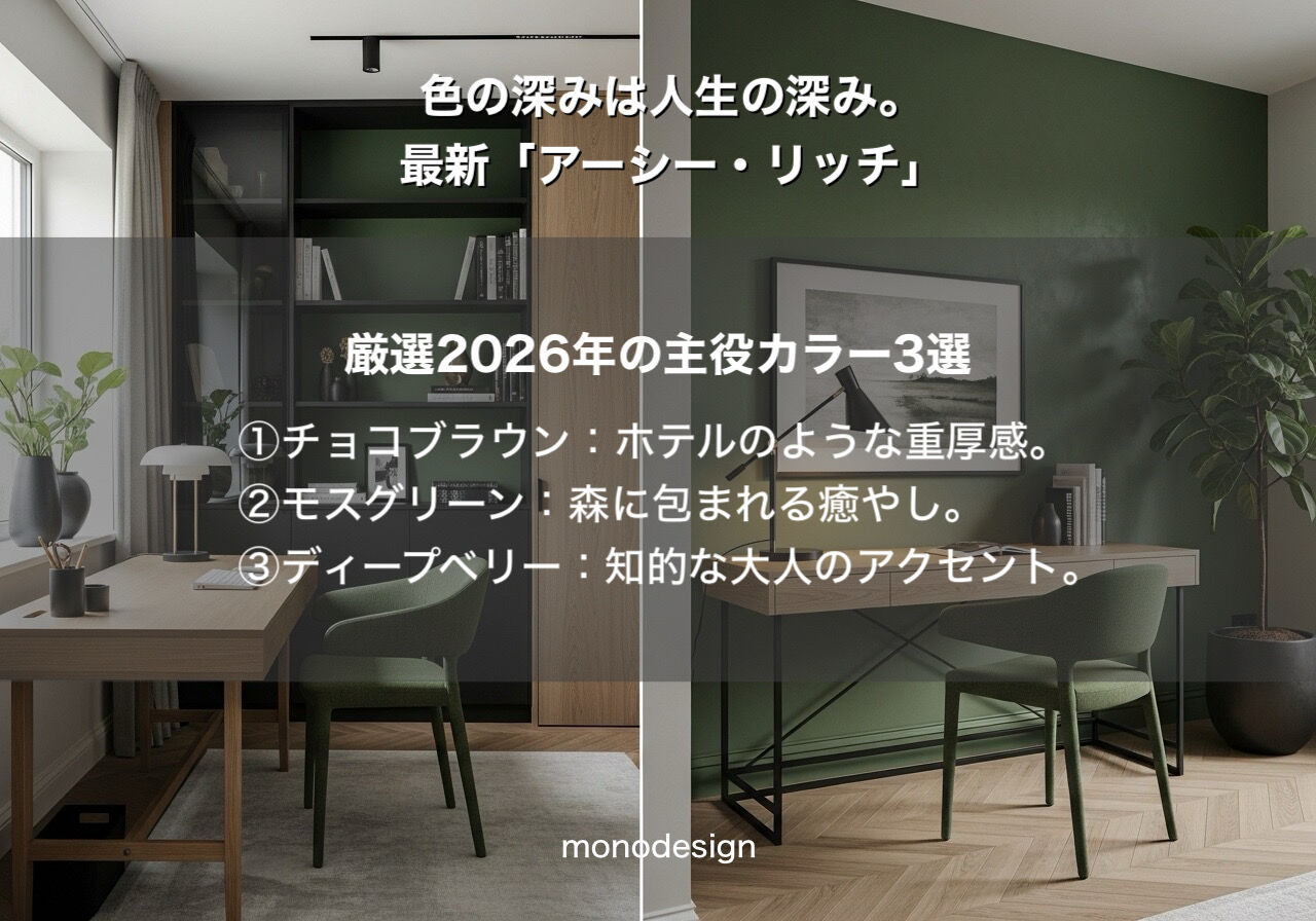 2026年、マンションリノベは「色」で劇的に進化する。モノトーンの常識を覆す「アーシー・リッチ・カラー」の世界へようこそ✨