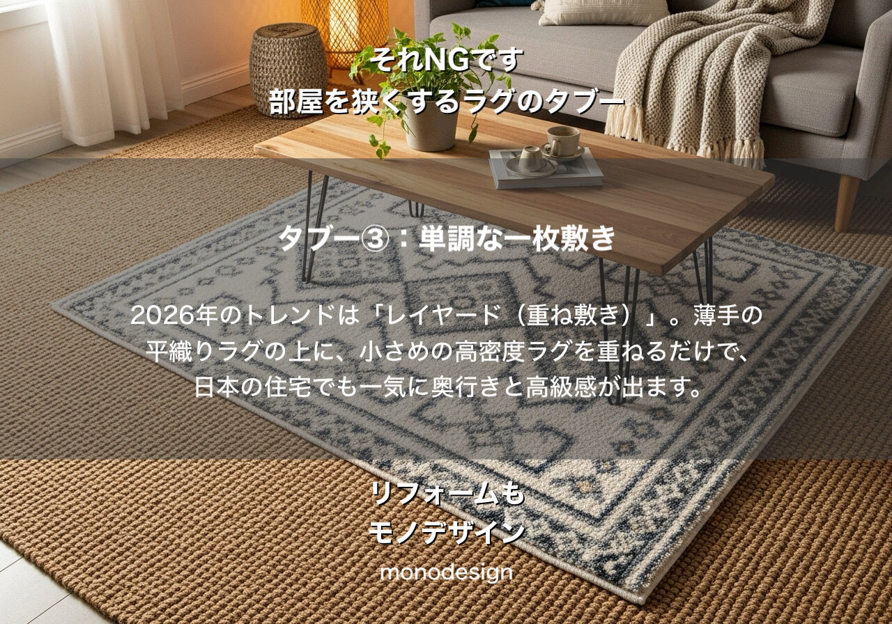 部屋を狭く見せる「ラグのタブー」とは？海外トレンドから学ぶ最新リフォーム術