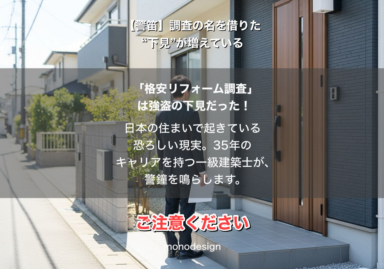【2026年最新】そのリフォーム調査が「強盗」を招く？35年のキャリアを持つ一級建築士が教える、命を守る業者選びの鉄則