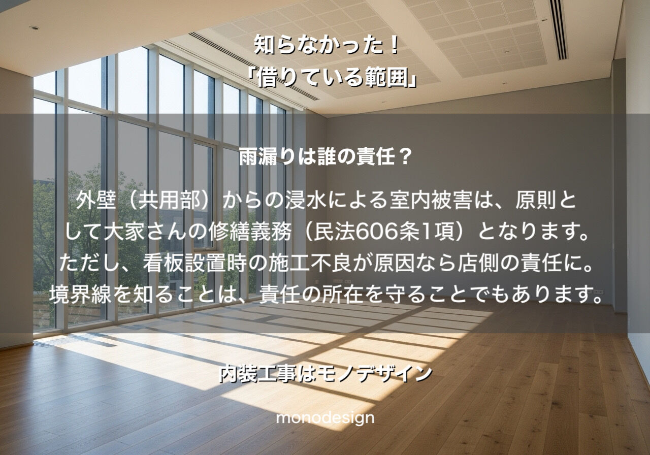 【保存版】店舗オーナーが意外と知らない「借りている範囲」の真実。壁芯・共用部・看板のルールを一級建築士が徹底解説！