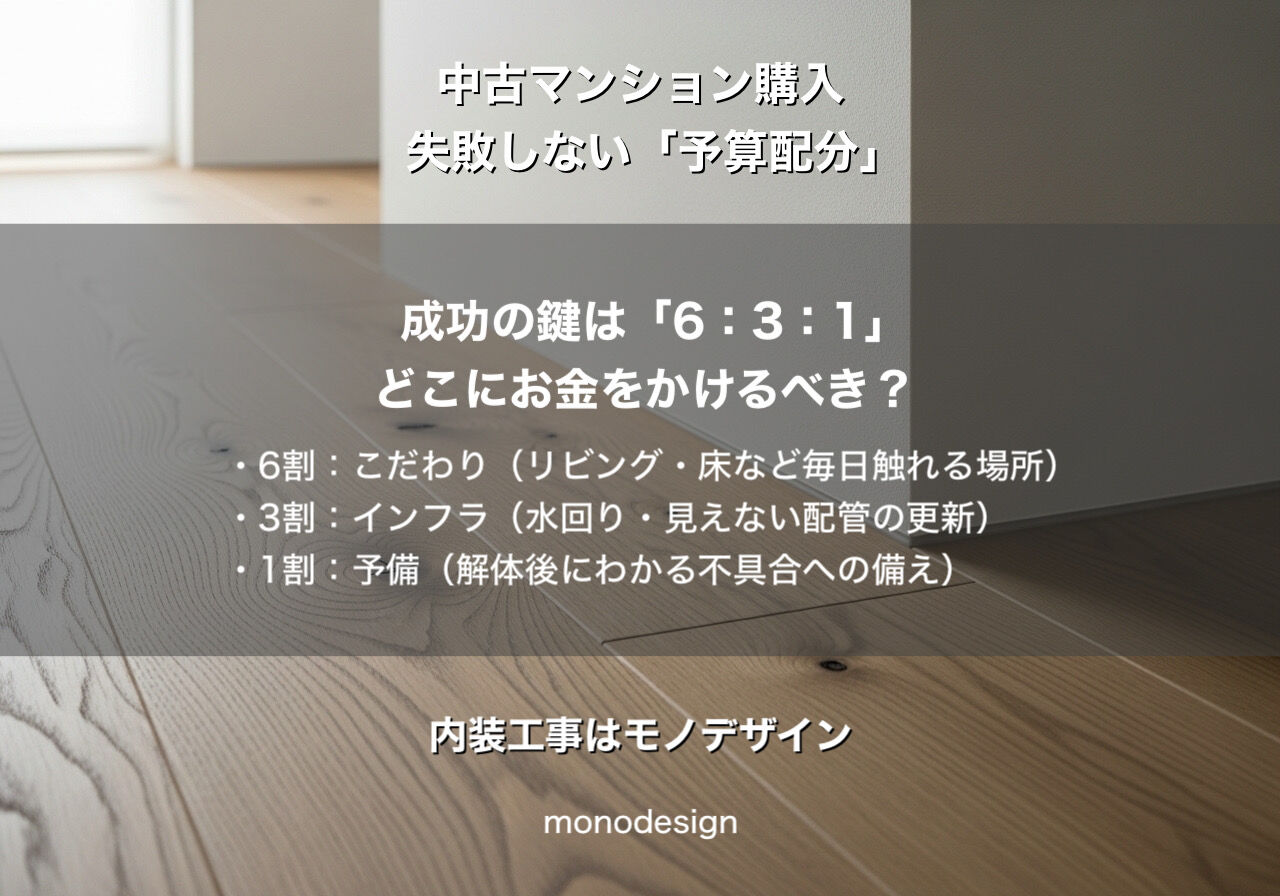 大阪で中古マンションリノベを成功させる「予算配分の黄金比」とは？プロが教える6：3：1の法則