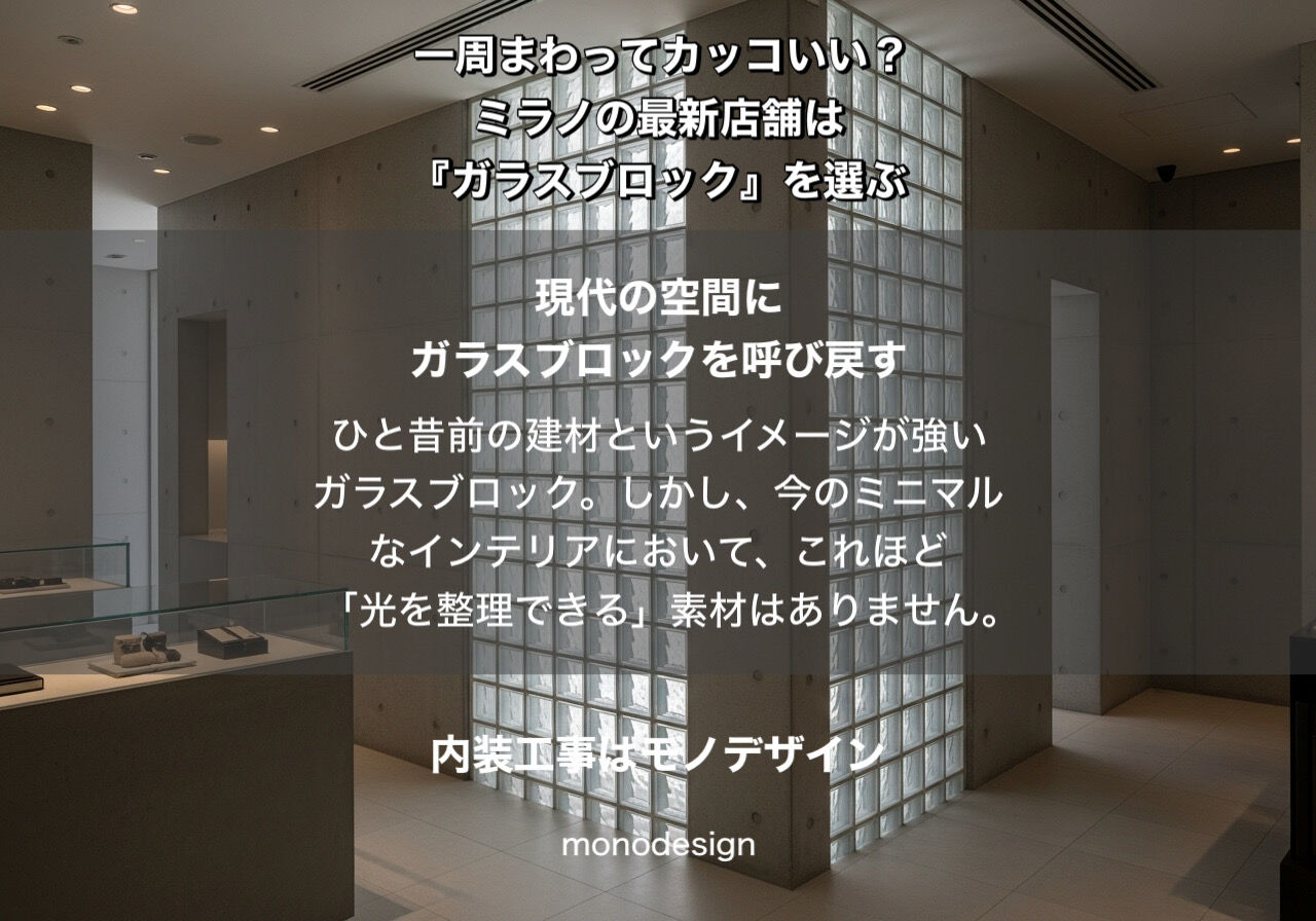 一周まわって、今。ミラノの最新店舗が「ガラスブロック」を『合理的』に選ぶ理由