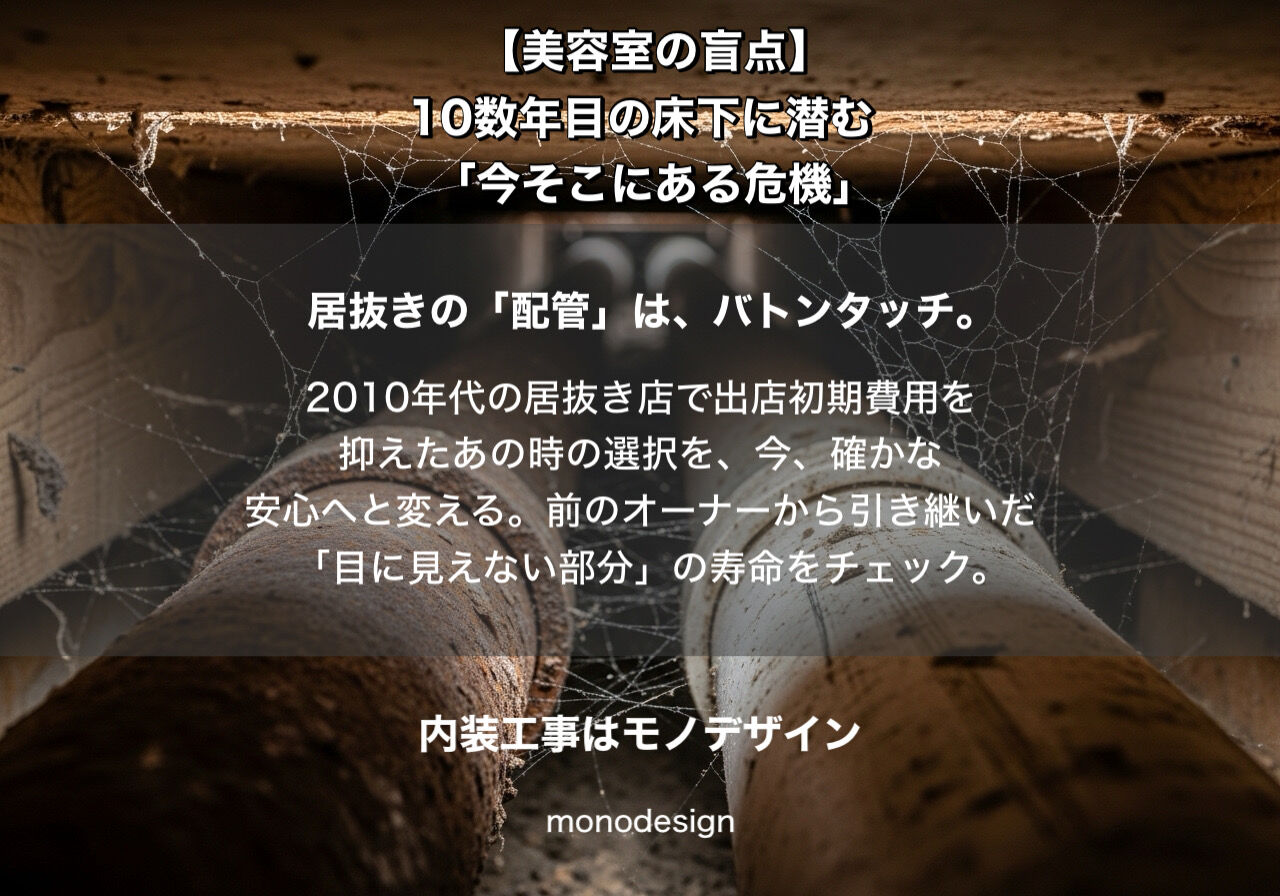 【保存版】2026年、美容室経営を揺るがす「床下の時限爆弾」とは？居抜き15年目のオーナーが今すぐ取り組むべき「攻めのメンテナンス」