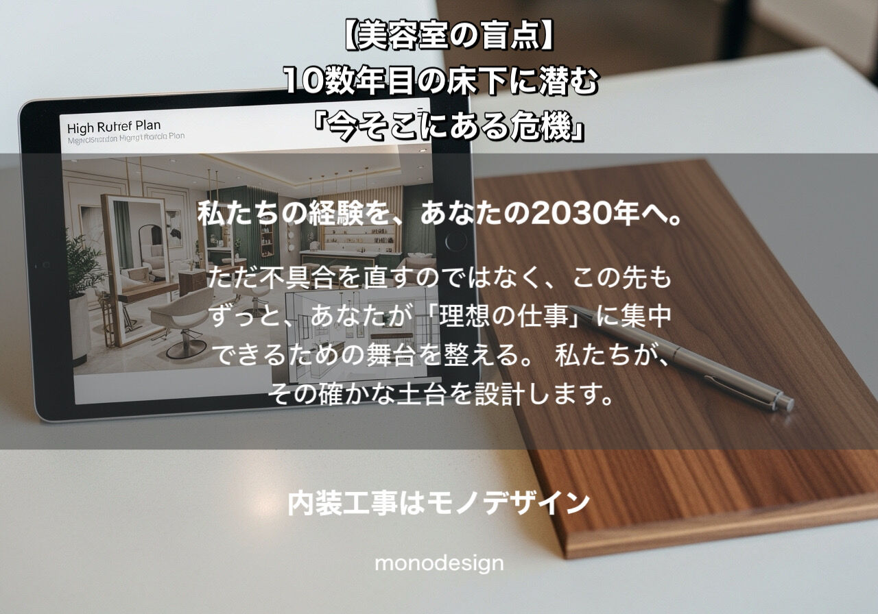 【保存版】2026年、美容室経営を揺るがす「床下の時限爆弾」とは？居抜き15年目のオーナーが今すぐ取り組むべき「攻めのメンテナンス」