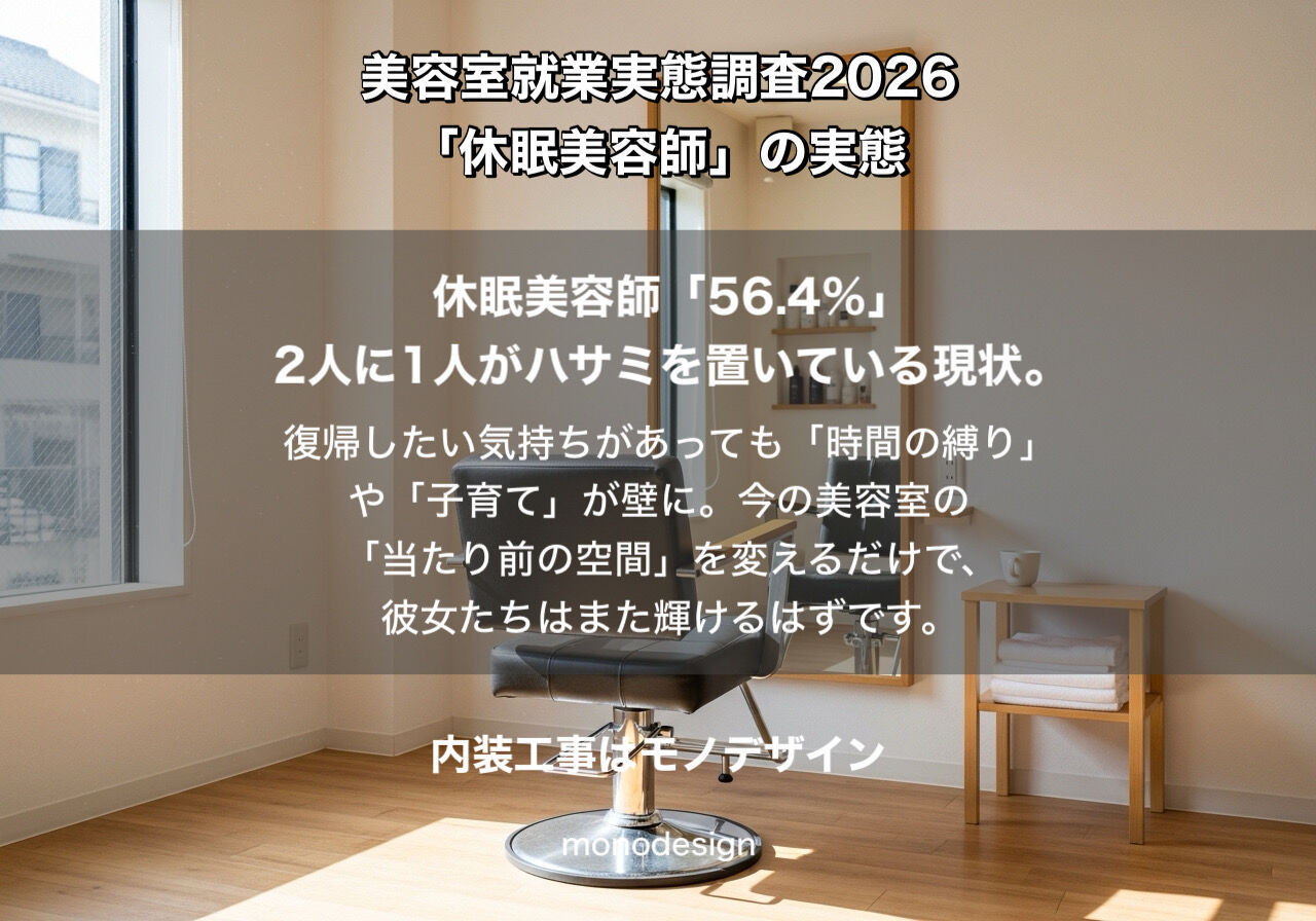 【最新調査2026】美容師の2人に1人が現場を離れている？「休眠美容師」の壁を内装で考える