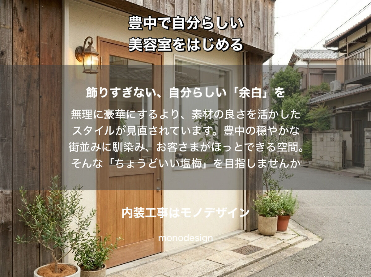 豊中市で美容室をはじめる方へ。2026年の今、私たちが大切にしたい「ちょうどいい塩梅」の店づくり