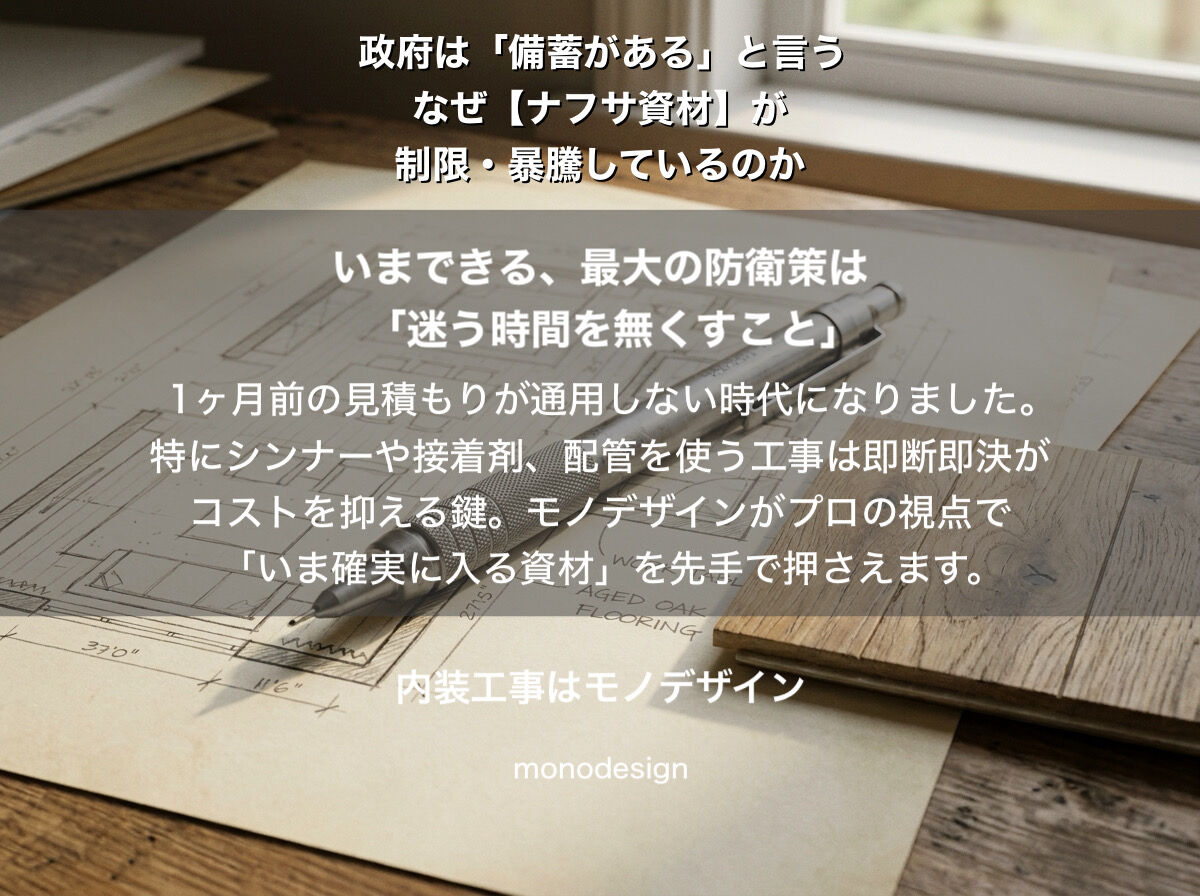 政府は「備蓄がある」と言うけれど…いま内装資材が制限・暴騰している本当の理由と施主ができる防衛策