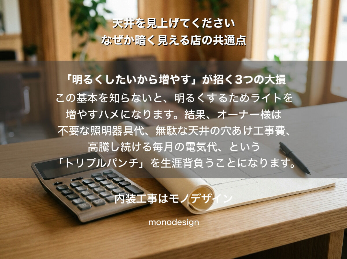 「天井を見え上げて下さい」均一に並べた照明の罠！大阪の美容室・店舗デザインで一級建築士が教える光とコストの引き算の全貌
