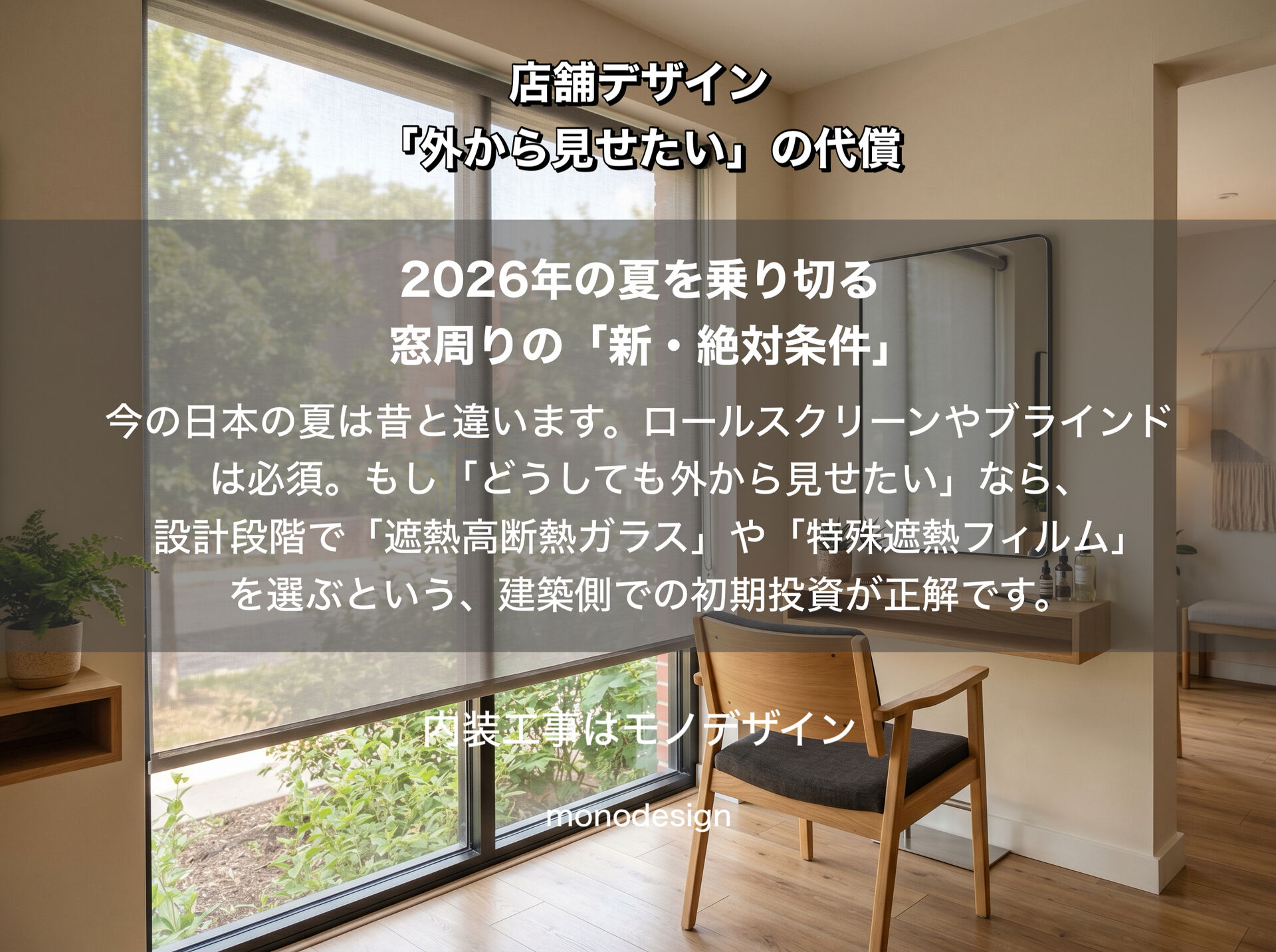 【店舗デザインの罠】エアコン最大でも「サウナ」と「冷蔵庫」に分裂する美容室の謎。窓周りの遮熱が2026年夏の命運を分ける理由
