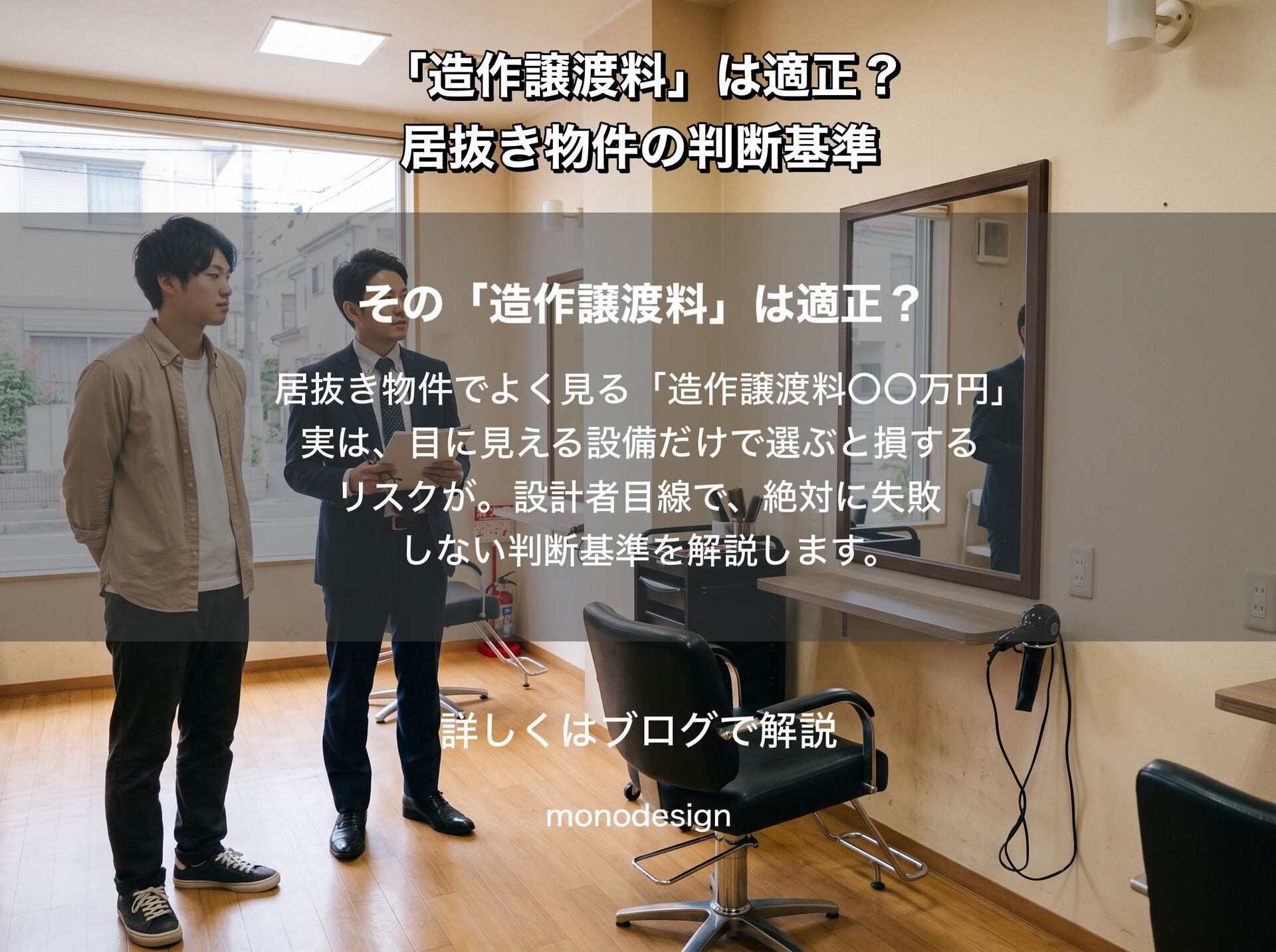 美容室の造作譲渡料300万円は本当にお得？設計者が教える居抜き物件で数百万円損しない判断基準