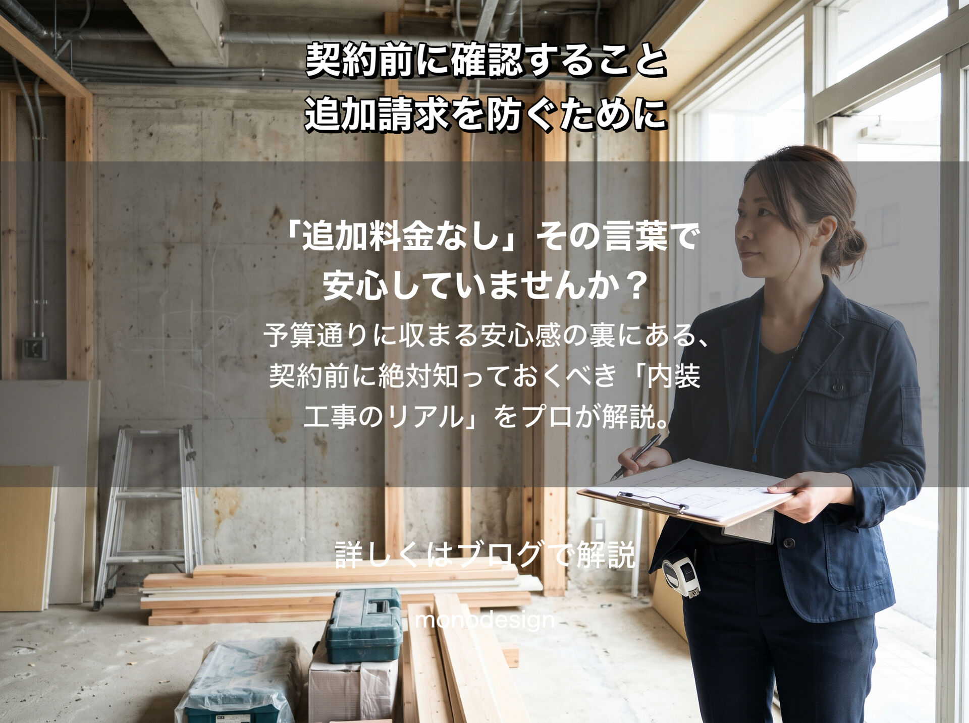 「追加料金なし」の内装工事は本当に安心？契約前に確認したい5つのポイント