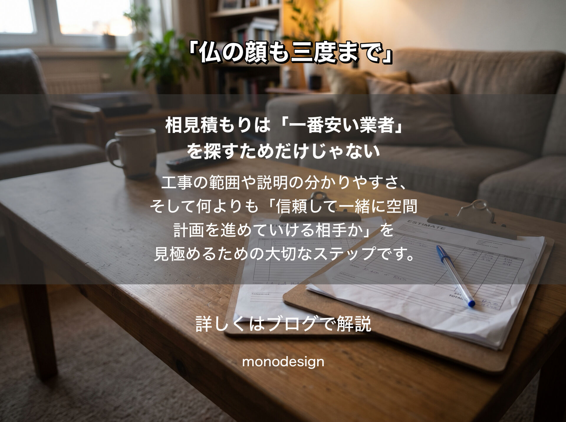 「追加見積り」が何度も発生する業者、大丈夫？契約後に見積もりが増えたときの対処法｜大阪の空間設計モノデザイン